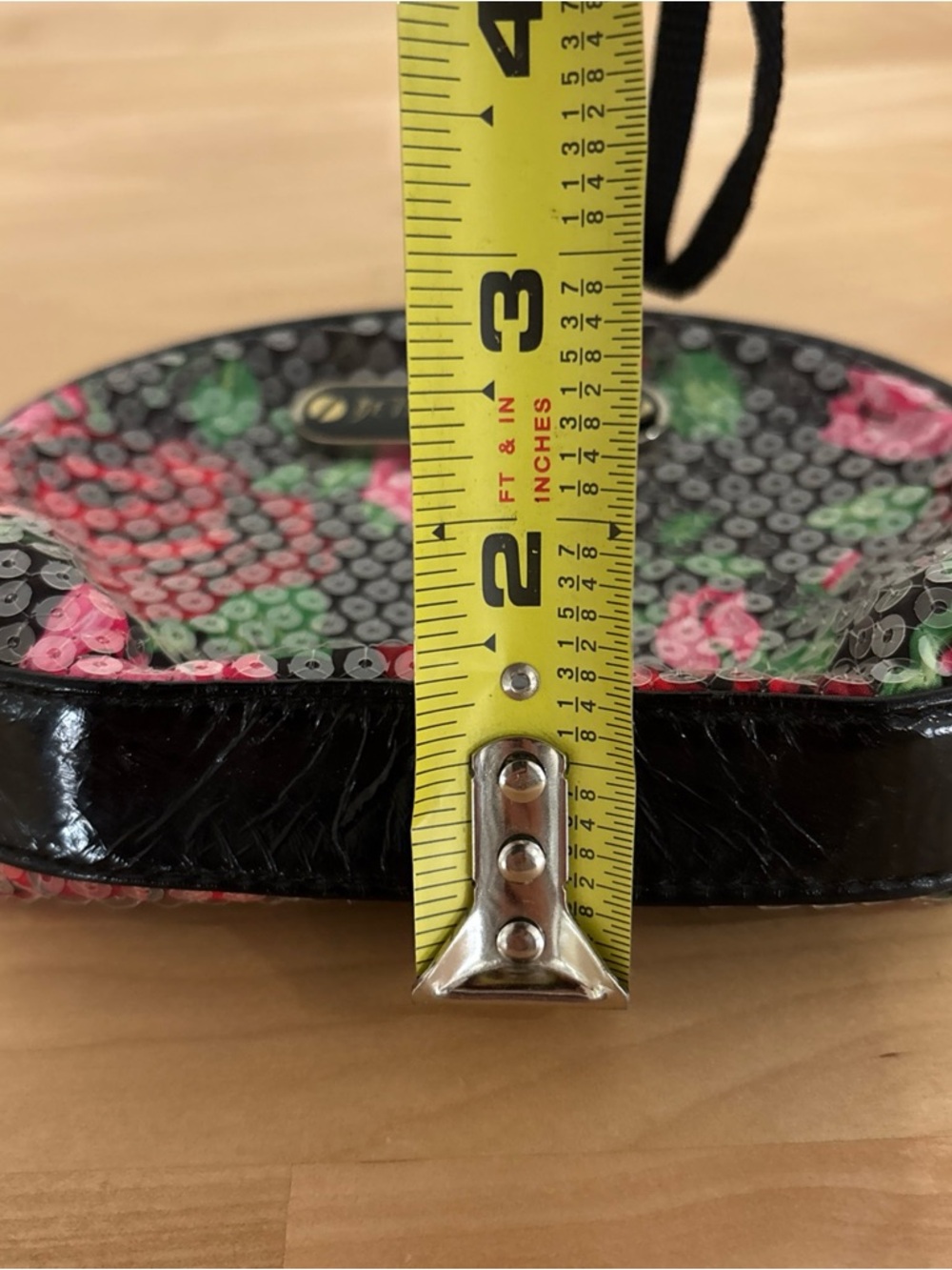 Betsey Johnson Black Cosmetic Pouch with Pink & Red Floral Sequins - Picture 7 of 7